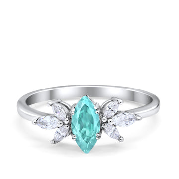 Art Deco Wedding Ring Marquise Simulated Paraiba Tourmaline CZ 925 Sterling Silver